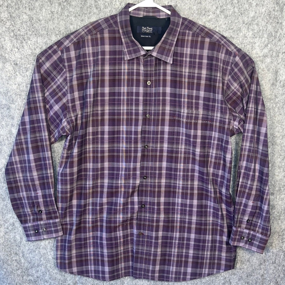 Nat‎ Nast Luxury Originals Men's XXL Purple Plaid Cotton Button Up American Fit